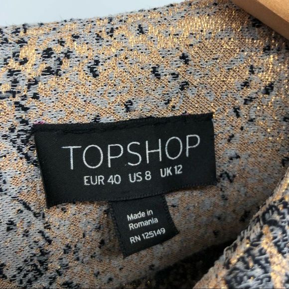 Topshop Tan Grey Snakeskin Print Mini Dress Metallic Gold Snake Minidress sz 8 - Picture 11 of 14